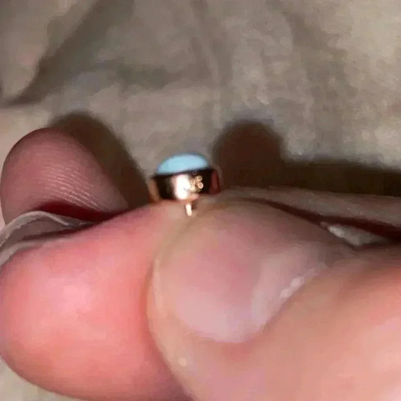 Natural Larimar gemstone set in rose gold plated sterling silver stud earrings - Picture 6 of 12